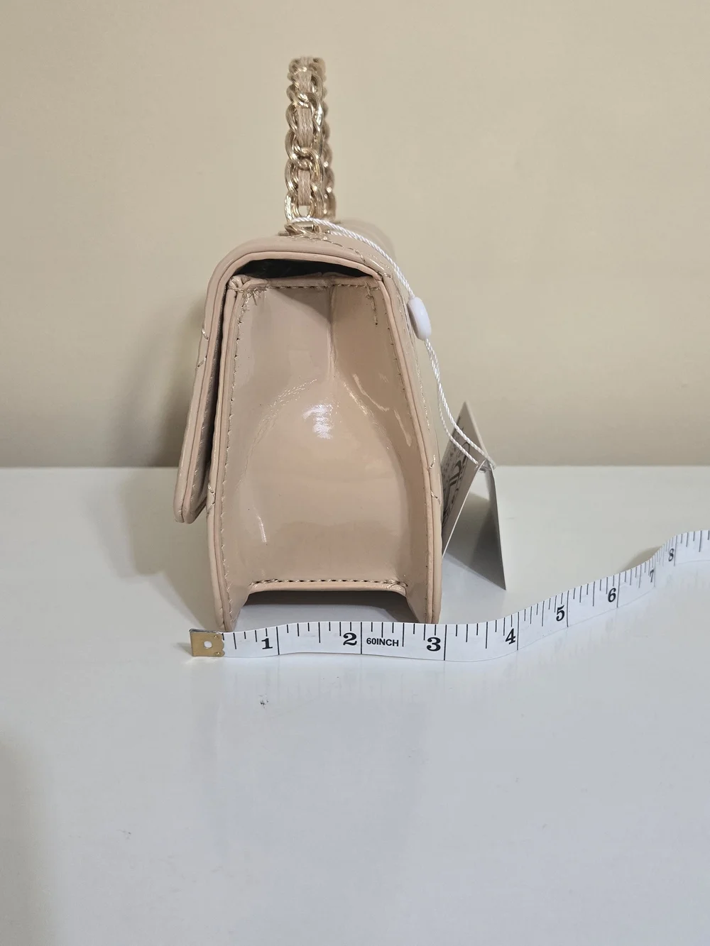 Valentino Orlandi Quilted Patent Vegan Leather Shoulder Bag in Nude - Picture 10 of 12
